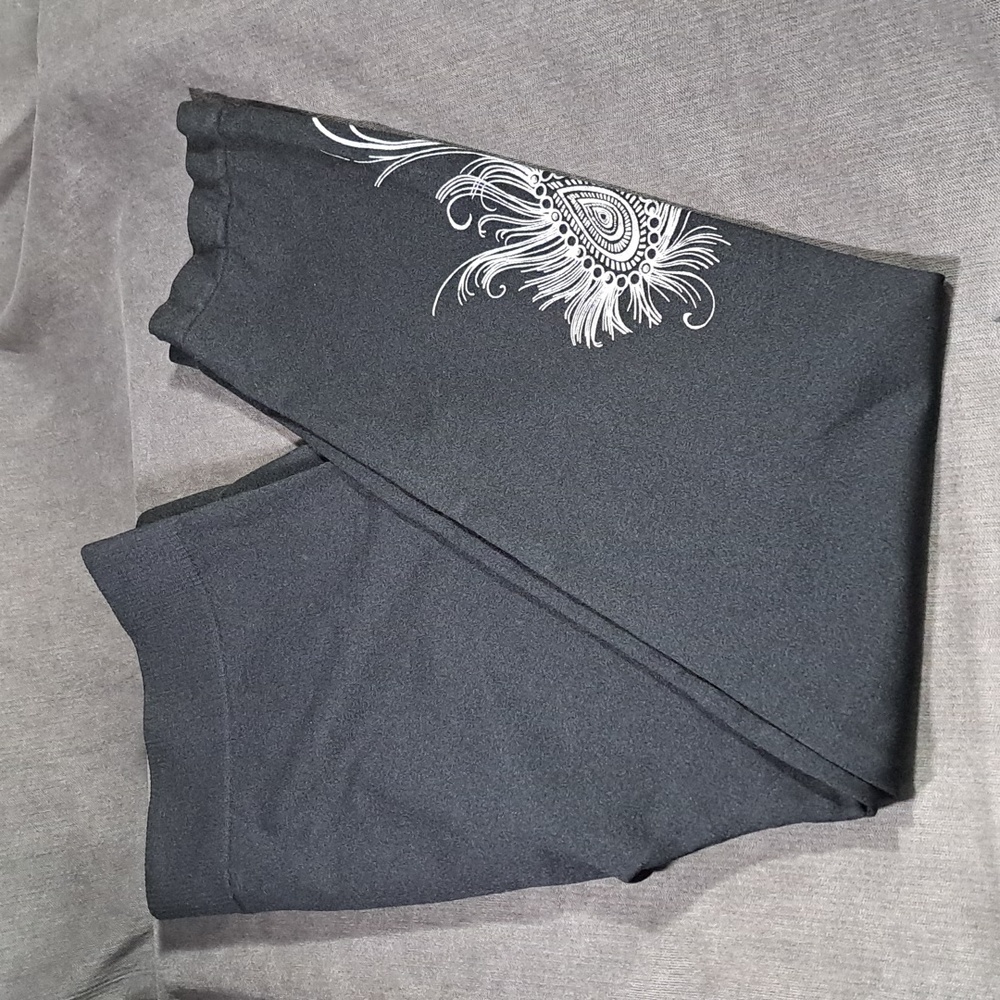 Addition Elle Black Tights Silver Bejeweled Peacock Feather Accent NWOT 2X